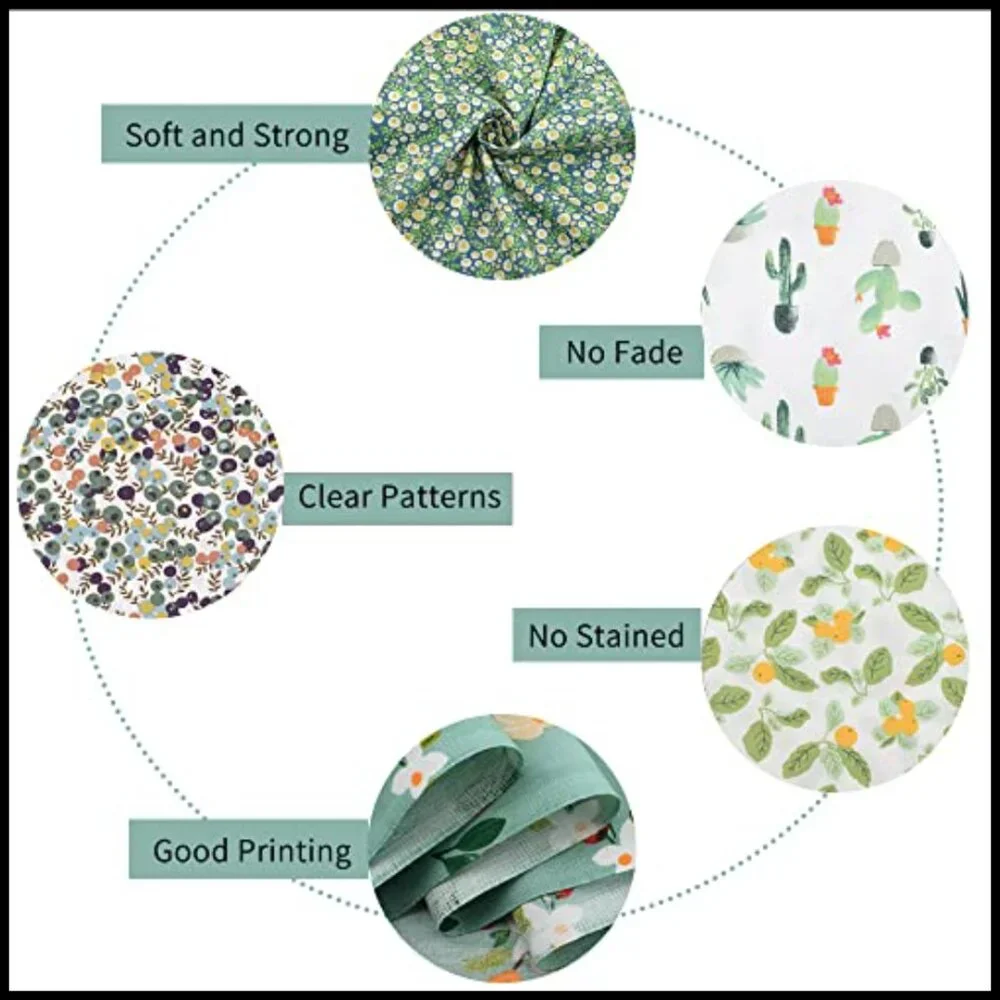 Green Cotton Fabric Charm Squares for Quilting Sewing Patchwork DIY Crafts